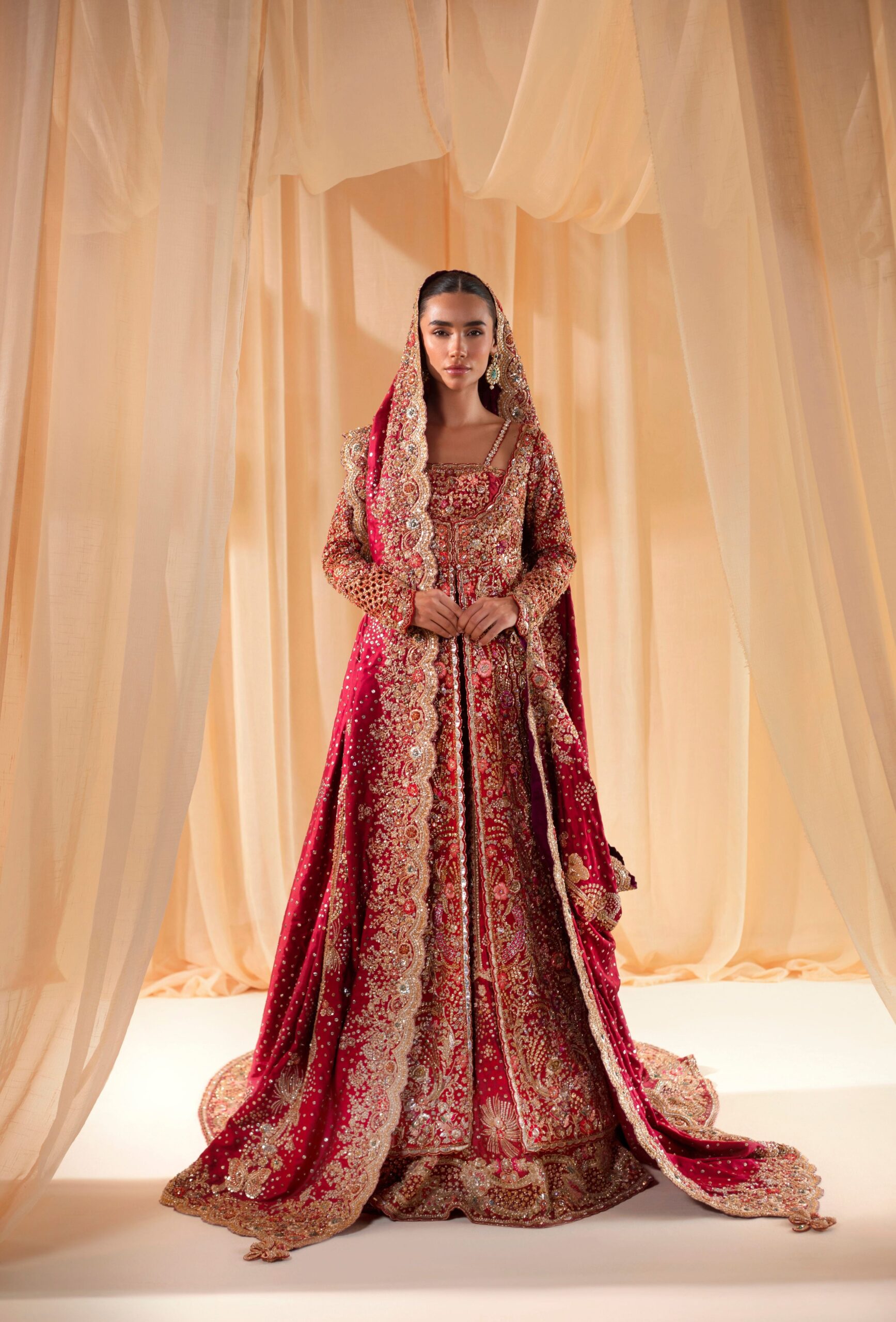 Tena Durrani Crimson Zari Bridal Lehenga - Image 6