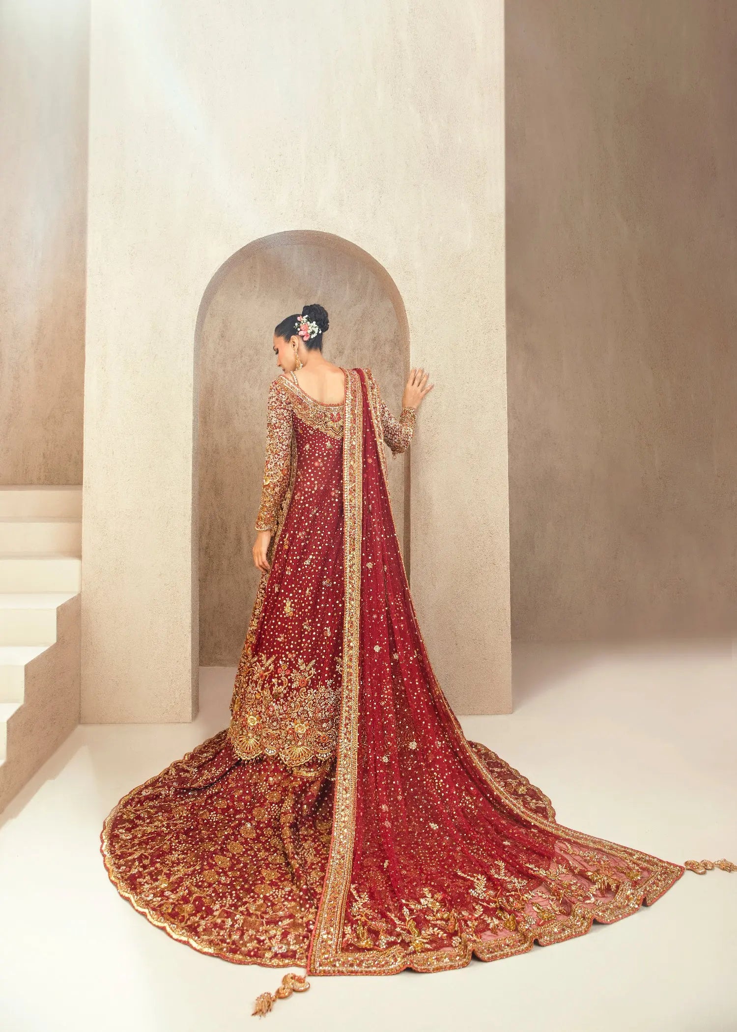 Tena Durrani Crimson Zari Bridal Lehenga - Image 8
