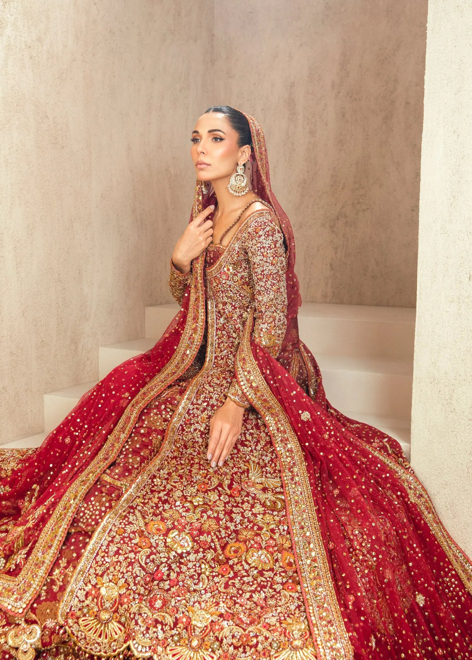 Tena Durrani Crimson Zari Bridal Lehenga - Image 5