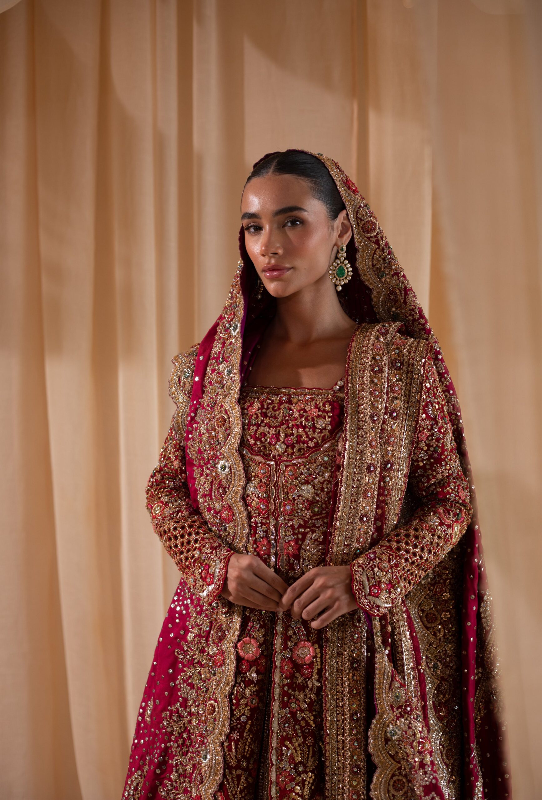 Tena Durrani Crimson Zari Bridal Lehenga